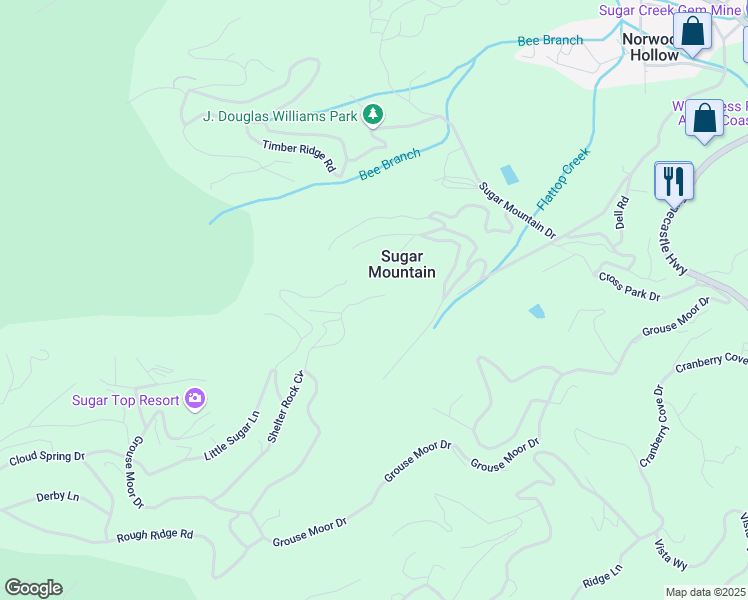 map of restaurants, bars, coffee shops, grocery stores, and more near 328 Skyleaf Drive in Sugar Mountain