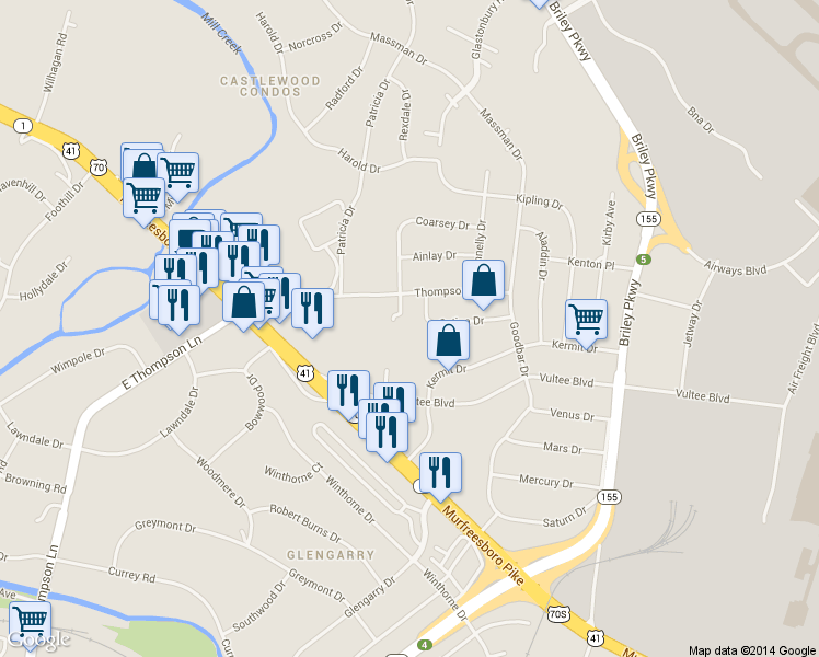 map of restaurants, bars, coffee shops, grocery stores, and more near 944 Coarsey Drive in Nashville