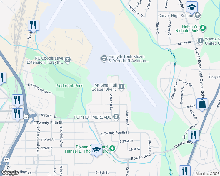 map of restaurants, bars, coffee shops, grocery stores, and more near 2728 Ansonia Street in Winston-Salem