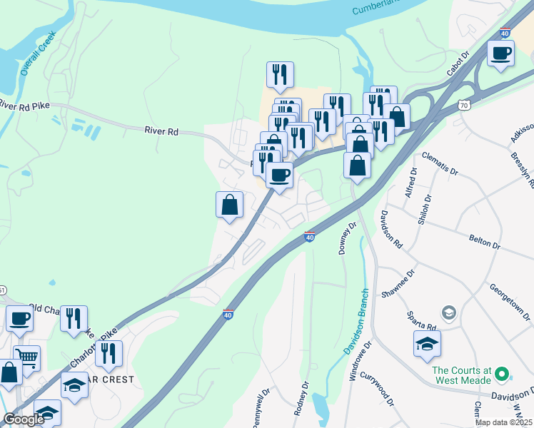 map of restaurants, bars, coffee shops, grocery stores, and more near 1101 Lilly Valley Way in Nashville