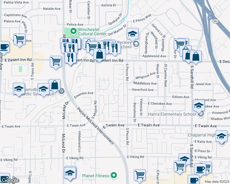 map of restaurants, bars, coffee shops, grocery stores, and more near 3323 Maclyon Way in Las Vegas