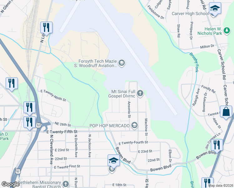 map of restaurants, bars, coffee shops, grocery stores, and more near 2698 Toddler Pl Dr in Winston-Salem