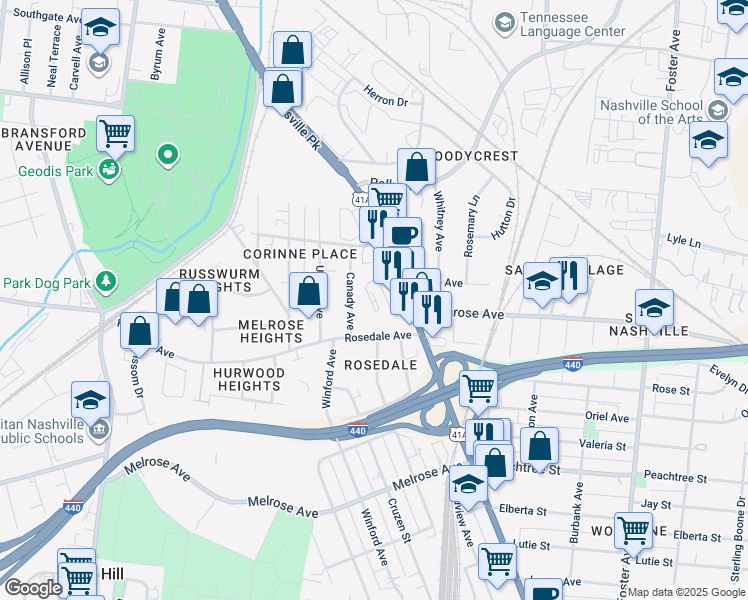 map of restaurants, bars, coffee shops, grocery stores, and more near 2197 U.S. 31 Alternate in Nashville