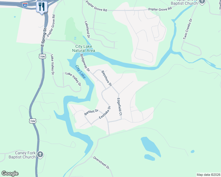 map of restaurants, bars, coffee shops, grocery stores, and more near 3211 Bayshore Drive in Cookeville