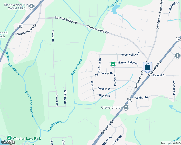 map of restaurants, bars, coffee shops, grocery stores, and more near 4313 Moat Drive in Winston-Salem