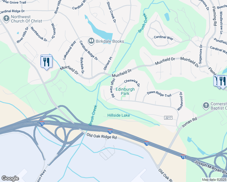 map of restaurants, bars, coffee shops, grocery stores, and more near 6404 High View Road in Greensboro