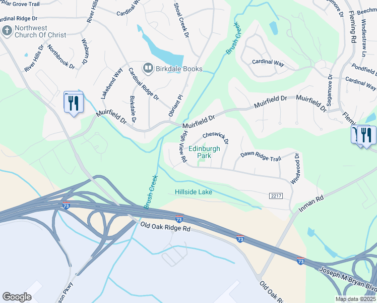 map of restaurants, bars, coffee shops, grocery stores, and more near 3243 Cheswick Drive in Greensboro