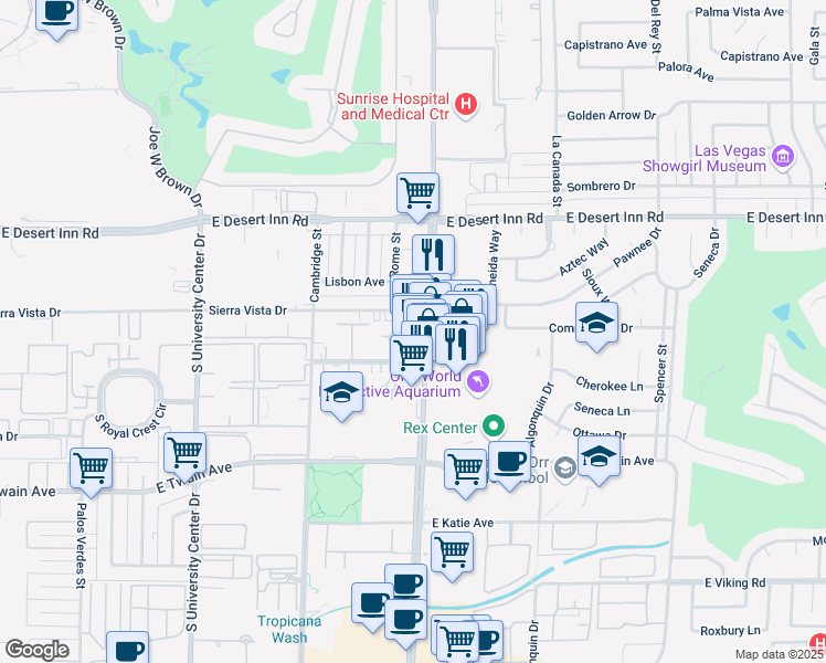 map of restaurants, bars, coffee shops, grocery stores, and more near 3507 South Maryland Parkway in Las Vegas