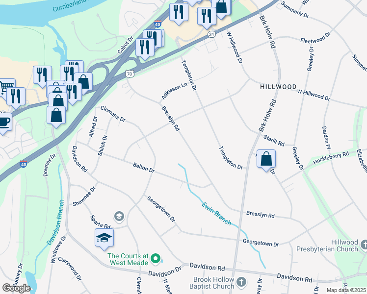 map of restaurants, bars, coffee shops, grocery stores, and more near 865 Bresslyn Road in Nashville