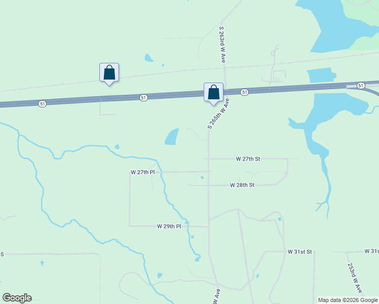 map of restaurants, bars, coffee shops, grocery stores, and more near 2608 South 265th West Avenue in Sand Springs