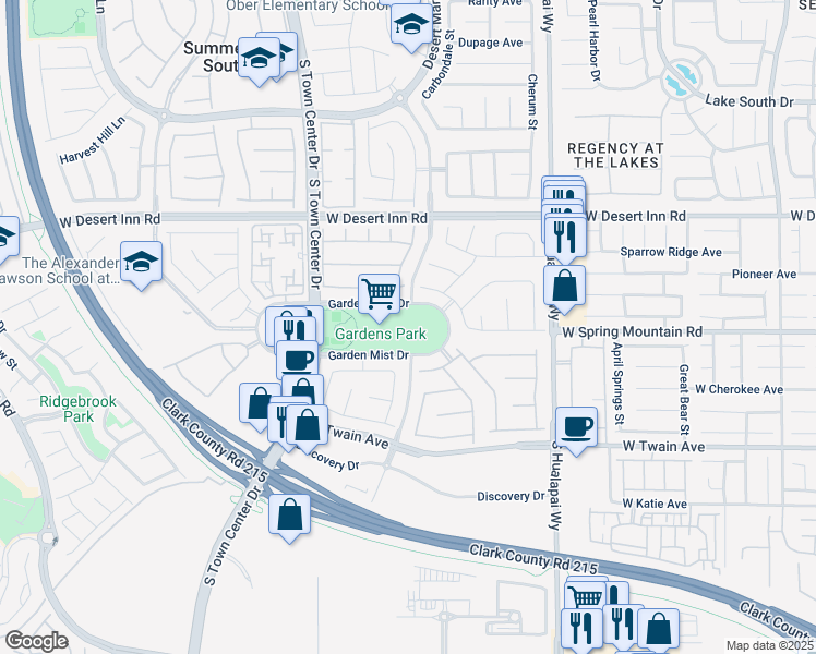 map of restaurants, bars, coffee shops, grocery stores, and more near 10401 Garden Park Drive in Las Vegas