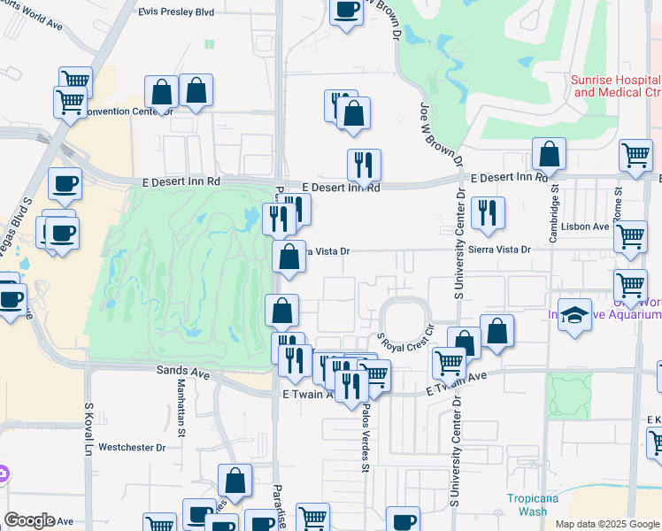 map of restaurants, bars, coffee shops, grocery stores, and more near 475 Sierra Vista Drive in Las Vegas
