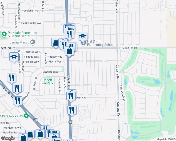 map of restaurants, bars, coffee shops, grocery stores, and more near 5136 Winnebago Lane in Las Vegas