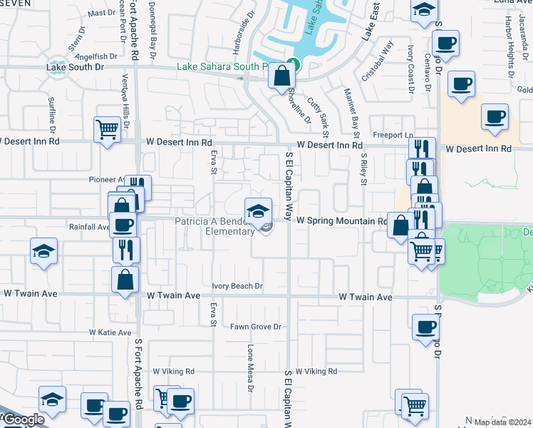 map of restaurants, bars, coffee shops, grocery stores, and more near 9070 Spring Mountain Road in Las Vegas