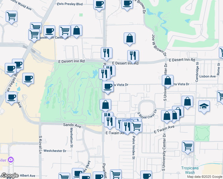 map of restaurants, bars, coffee shops, grocery stores, and more near 3478 Paradise Road in Las Vegas