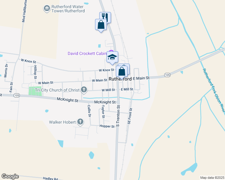 map of restaurants, bars, coffee shops, grocery stores, and more near 206 S Church St in Rutherford