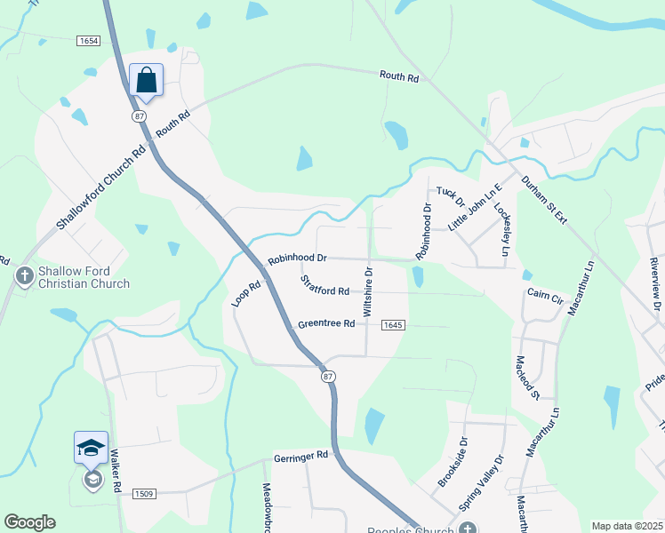 map of restaurants, bars, coffee shops, grocery stores, and more near 1842 Robinhood Drive in Burlington