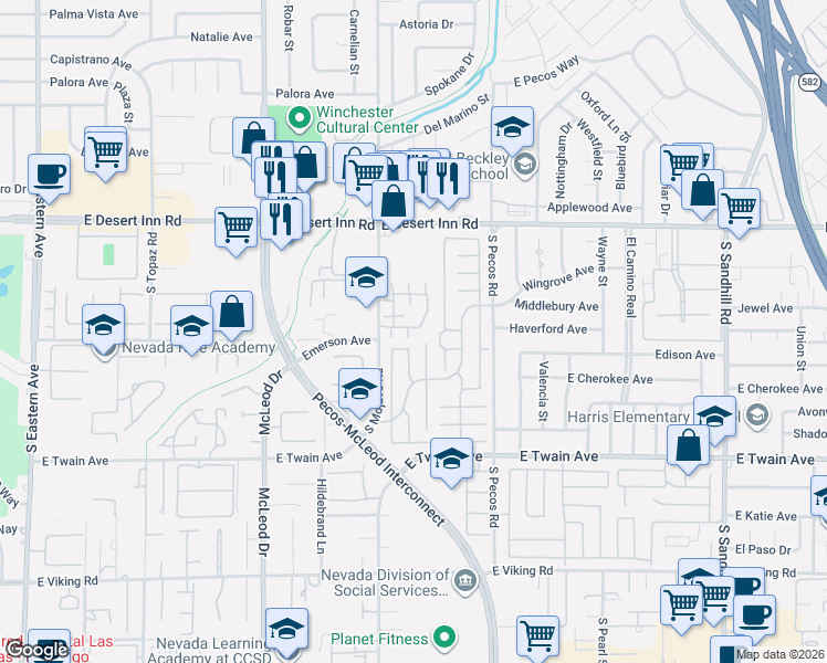 map of restaurants, bars, coffee shops, grocery stores, and more near 3267 Dawnflower Street in Las Vegas