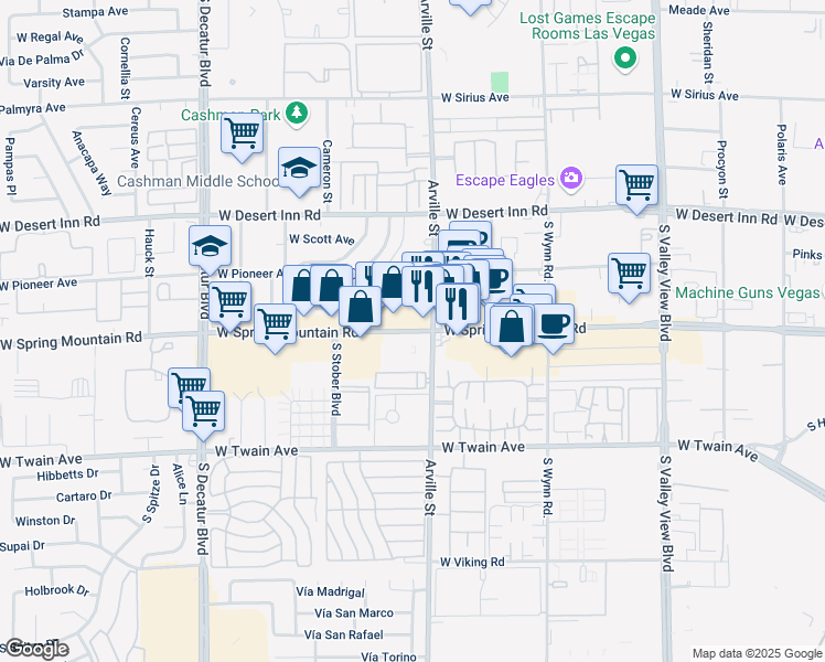 map of restaurants, bars, coffee shops, grocery stores, and more near 4425 West Spring Mountain Road in Las Vegas