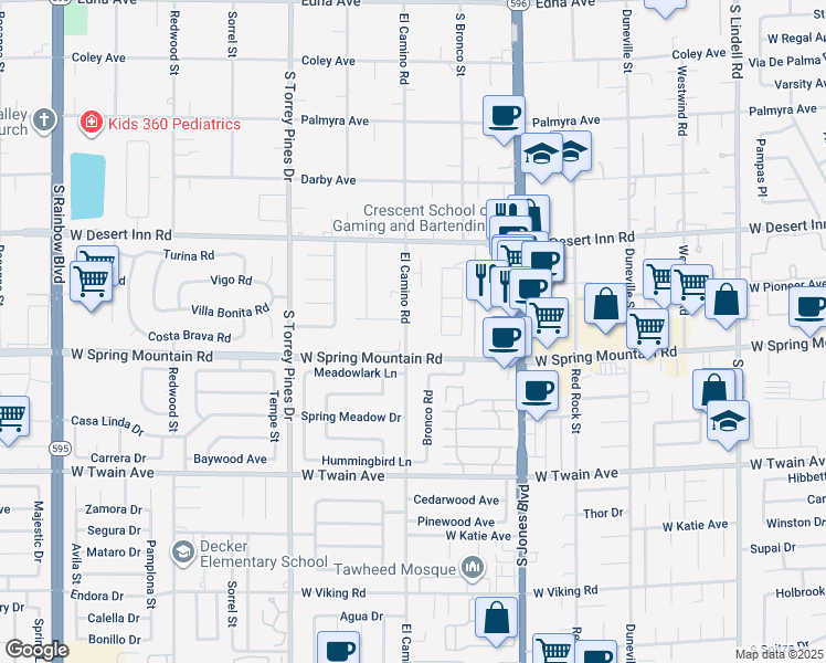 map of restaurants, bars, coffee shops, grocery stores, and more near 6256 Spring Mountain Road in Las Vegas