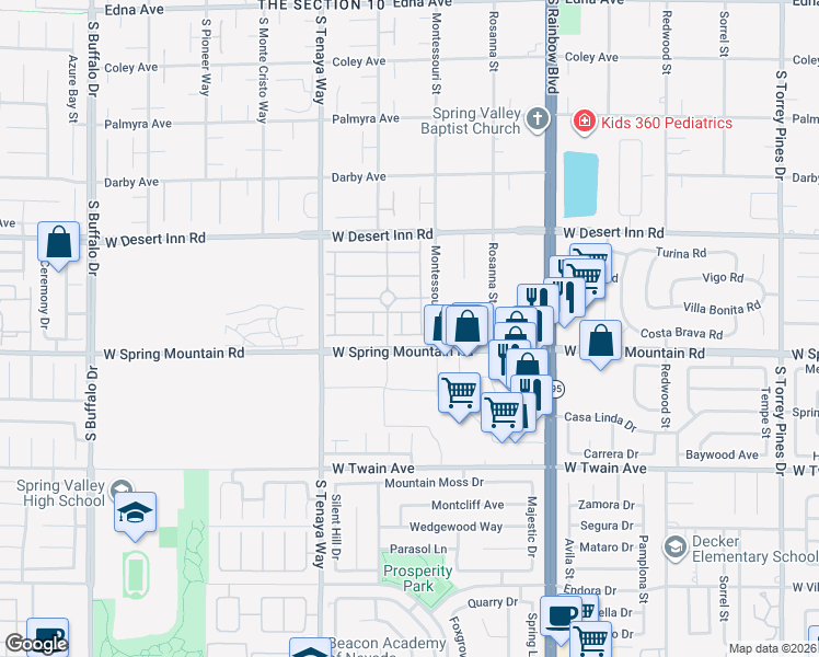 map of restaurants, bars, coffee shops, grocery stores, and more near 7154 Flowering Rose Avenue in Las Vegas