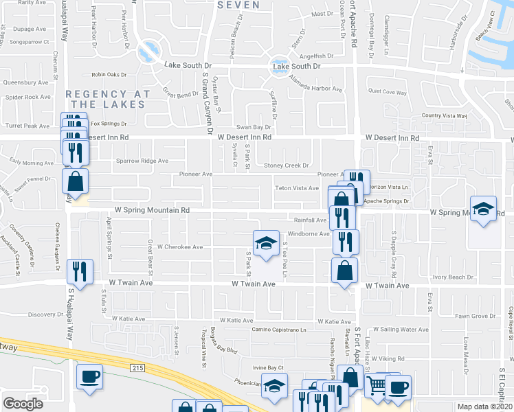 map of restaurants, bars, coffee shops, grocery stores, and more near 9677 Casper Peak Ct in Las Vegas