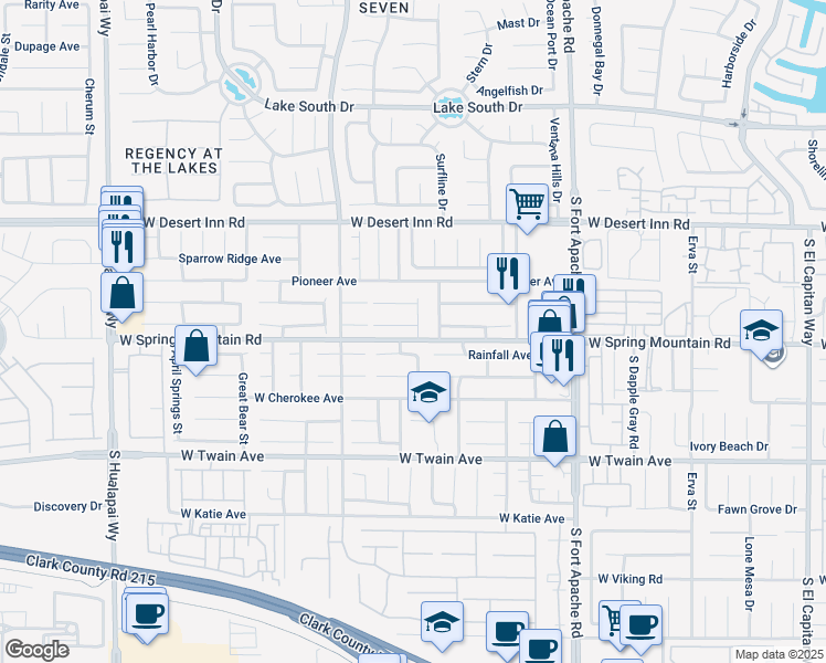 map of restaurants, bars, coffee shops, grocery stores, and more near 9677 Casper Peak Court in Las Vegas