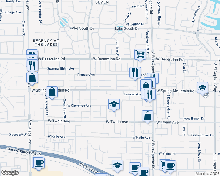 map of restaurants, bars, coffee shops, grocery stores, and more near 9680 Pine Thickett Avenue in Las Vegas