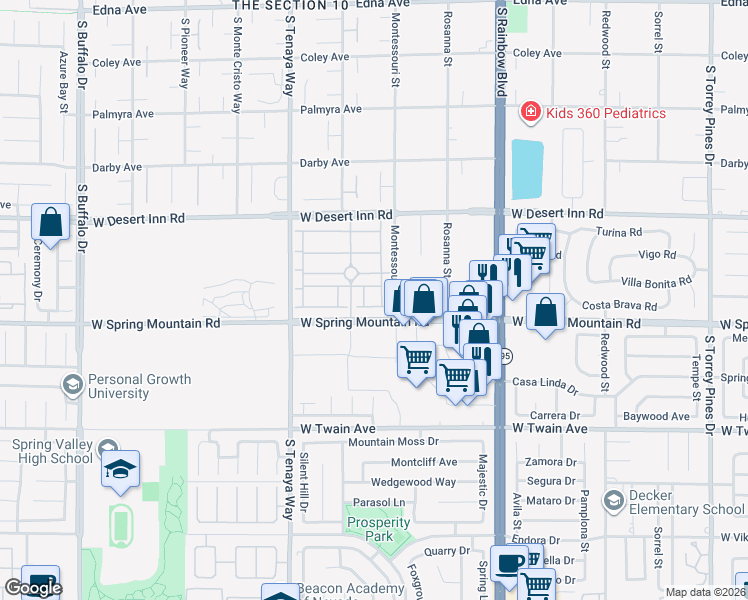 map of restaurants, bars, coffee shops, grocery stores, and more near 7129 Flowering Rose Avenue in Las Vegas