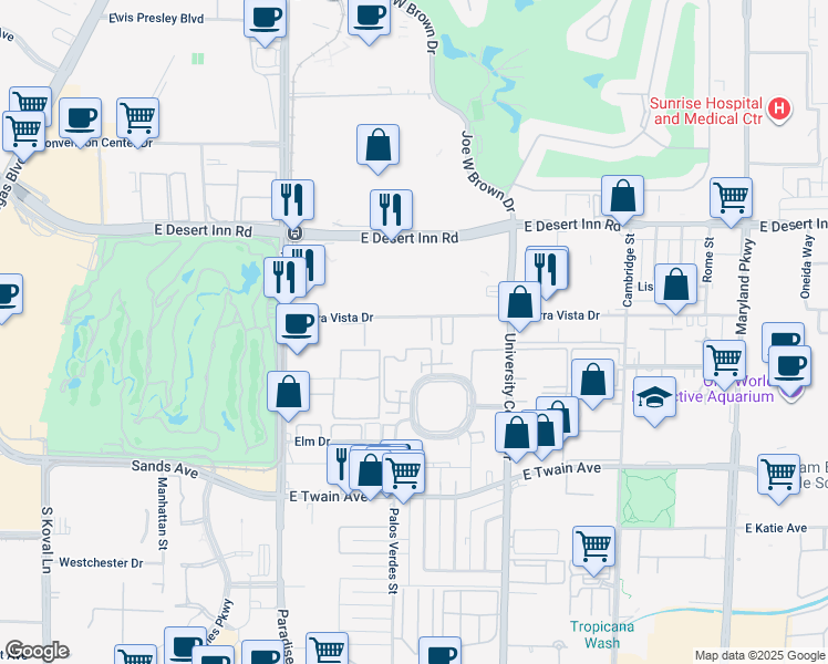 map of restaurants, bars, coffee shops, grocery stores, and more near 676 Rolling Green Drive in Las Vegas