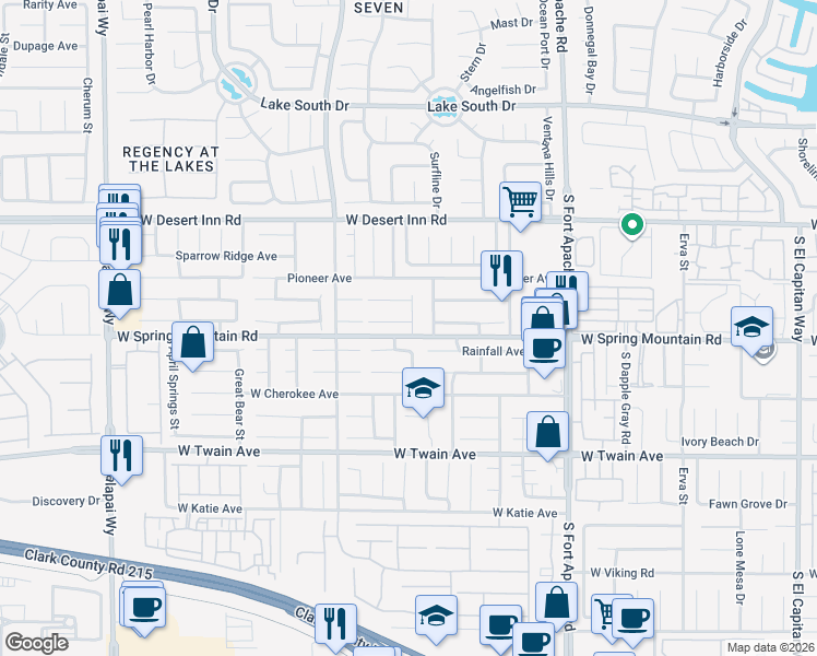 map of restaurants, bars, coffee shops, grocery stores, and more near 9680 Pine Thickett Avenue in Las Vegas