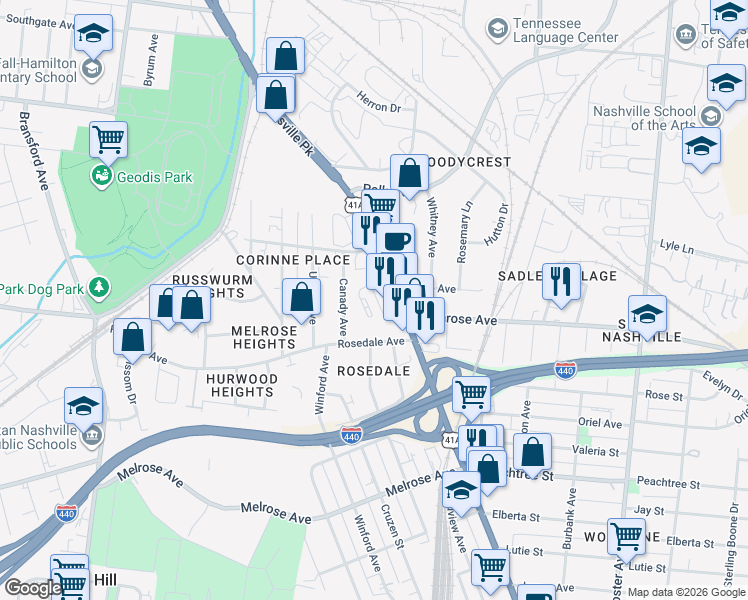 map of restaurants, bars, coffee shops, grocery stores, and more near 2197 U.S. 31 Alternate in Nashville