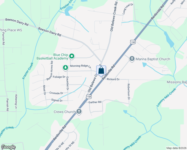 map of restaurants, bars, coffee shops, grocery stores, and more near 4272 Morning Ridge Lane in Winston-Salem