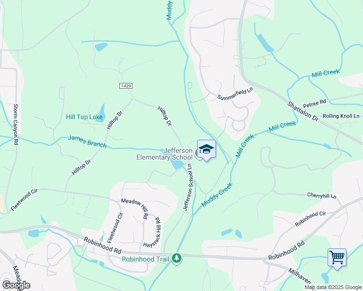 map of restaurants, bars, coffee shops, grocery stores, and more near 2445 Hilltop Drive in Winston-Salem