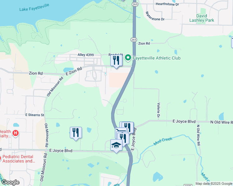 map of restaurants, bars, coffee shops, grocery stores, and more near 4171 North Crossover Road in Fayetteville
