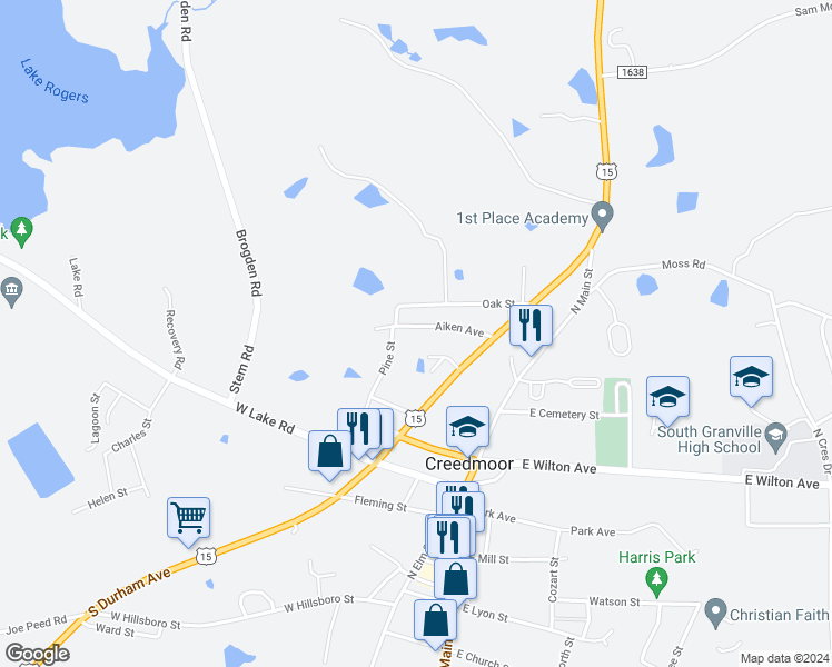 map of restaurants, bars, coffee shops, grocery stores, and more near 319 Aiken Avenue in Creedmoor