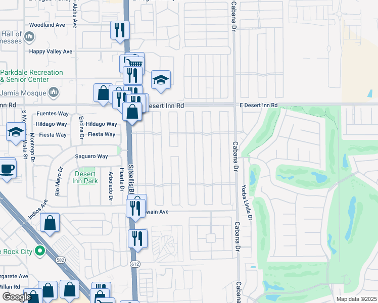 map of restaurants, bars, coffee shops, grocery stores, and more near 3442 Gulf Shores Drive in Las Vegas