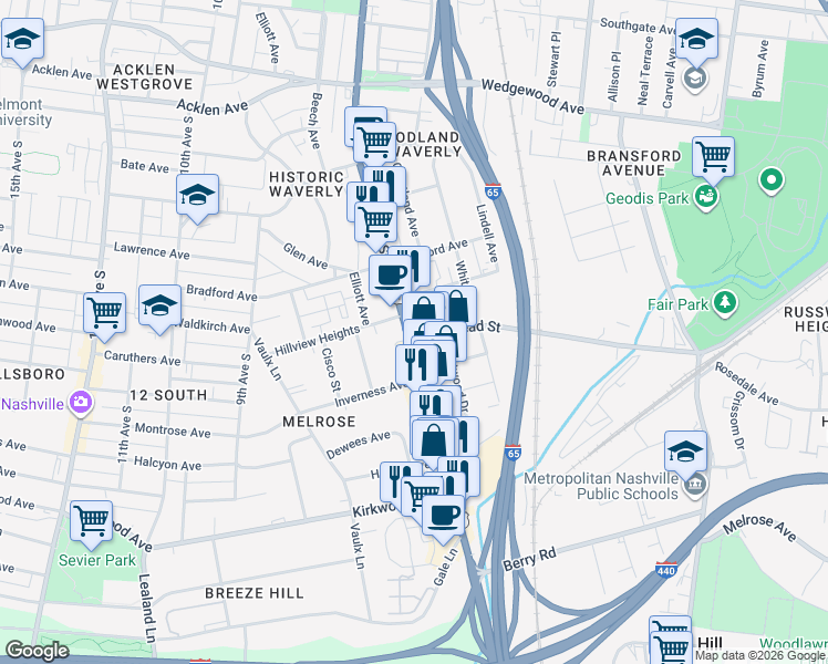map of restaurants, bars, coffee shops, grocery stores, and more near 2400 Tennessee 6 in Berry Hill
