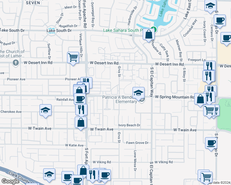 map of restaurants, bars, coffee shops, grocery stores, and more near 3455 Erva Street in Las Vegas