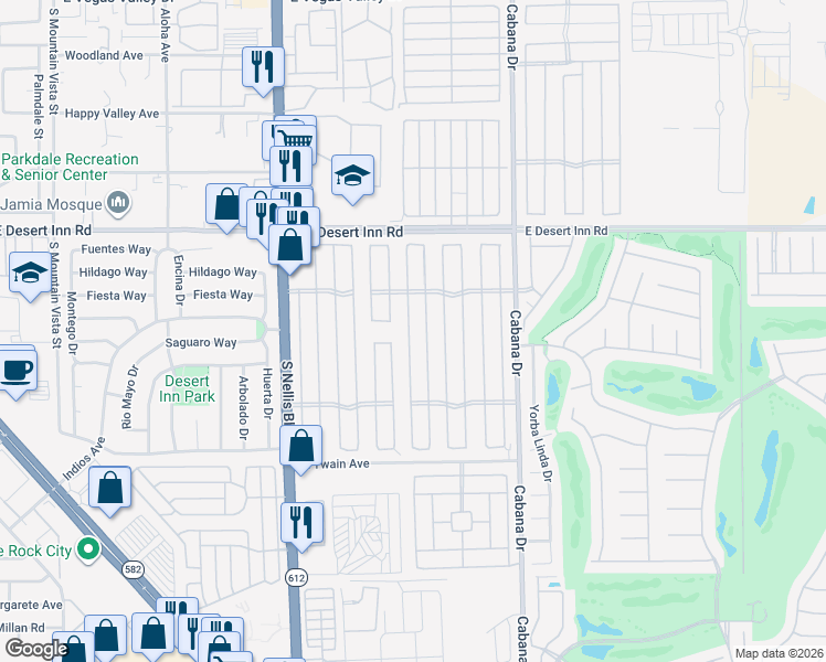 map of restaurants, bars, coffee shops, grocery stores, and more near 3442 Gulf Shores Drive in Las Vegas
