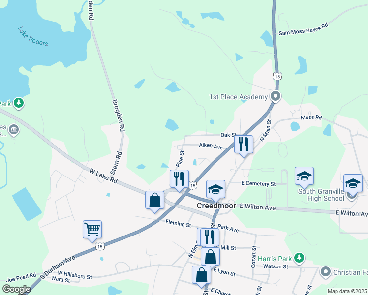 map of restaurants, bars, coffee shops, grocery stores, and more near 704 Pine Street in Creedmoor