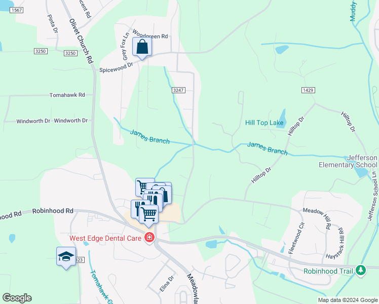 map of restaurants, bars, coffee shops, grocery stores, and more near 2040 Storm Canyon Road in Winston-Salem