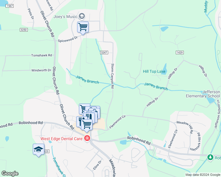 map of restaurants, bars, coffee shops, grocery stores, and more near 2040 Storm Canyon Road in Winston-Salem