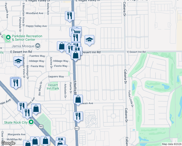 map of restaurants, bars, coffee shops, grocery stores, and more near 3465 Estes Park Drive in Las Vegas