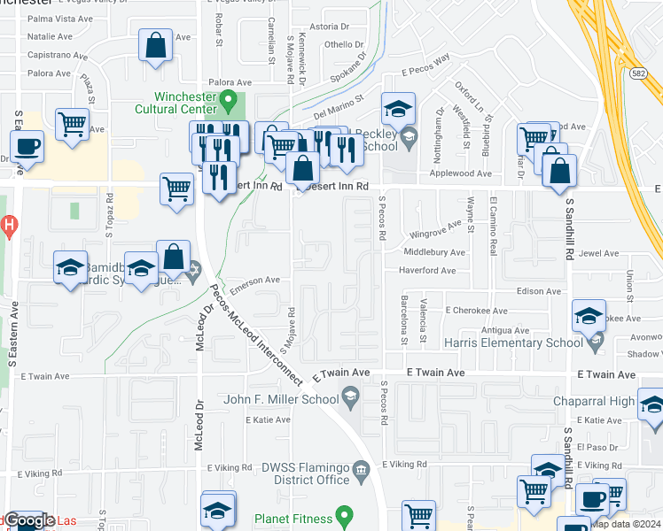 map of restaurants, bars, coffee shops, grocery stores, and more near 3506 Calvert Court in Las Vegas