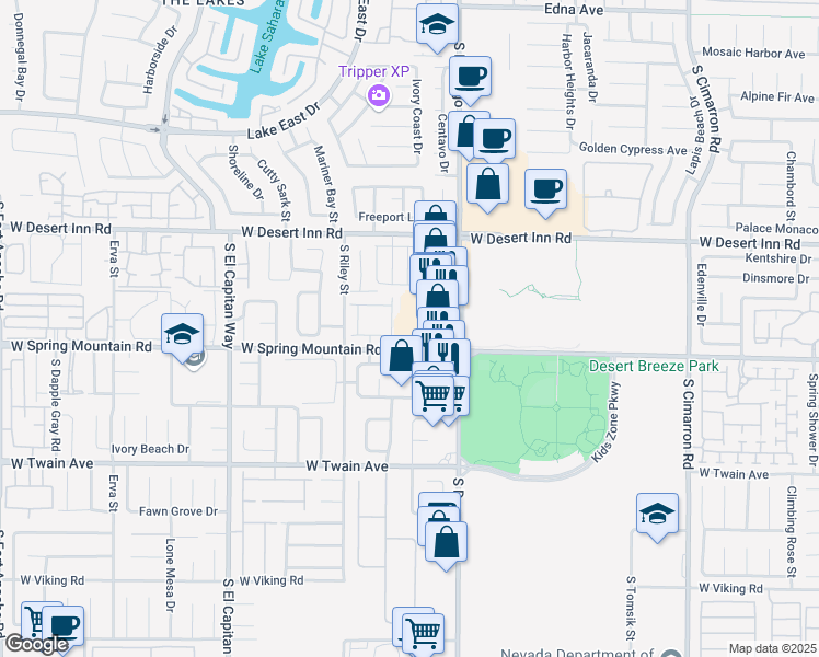 map of restaurants, bars, coffee shops, grocery stores, and more near 8682 Spring Mountain Road in Las Vegas