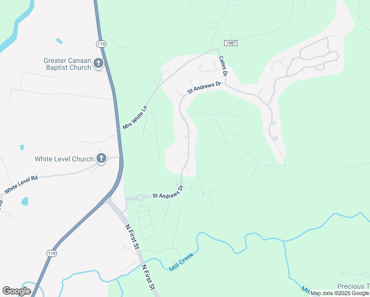 map of restaurants, bars, coffee shops, grocery stores, and more near 105 Winged Foot Court in Mebane