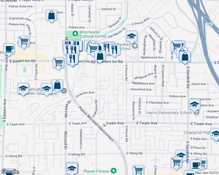 map of restaurants, bars, coffee shops, grocery stores, and more near 3484 Nightflower Lane in Las Vegas