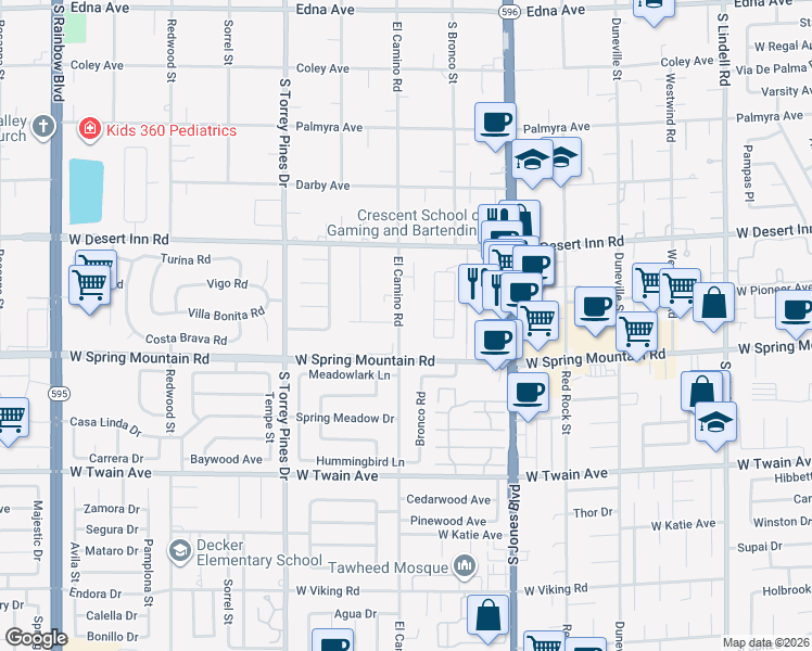 map of restaurants, bars, coffee shops, grocery stores, and more near 6256 Spring Mountain Road in Las Vegas