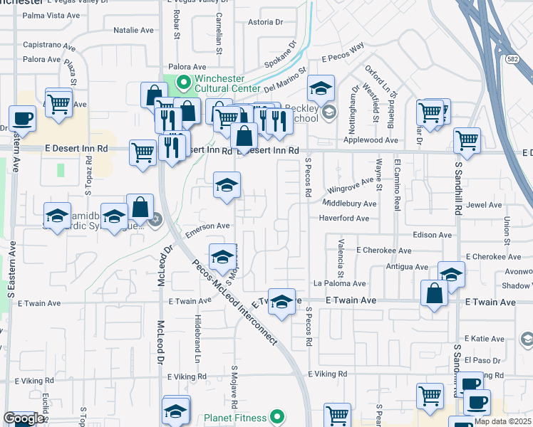 map of restaurants, bars, coffee shops, grocery stores, and more near 3484 Nightflower Lane in Las Vegas